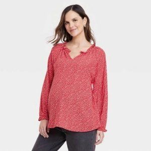 NWT - Long Sleeve Ruffle  Maternity Top - Isabel Maternity by Ingrid & Isabel